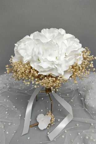 Beyaz Ortancalı Cipsolu Gelin El Çiçeği Ve Yaka Çiçeği