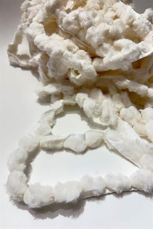 Beyaz Peluş Şerit Ponpon,Tavşan Kuyruğu Ponpon,Peluş Ponpon 1 mt