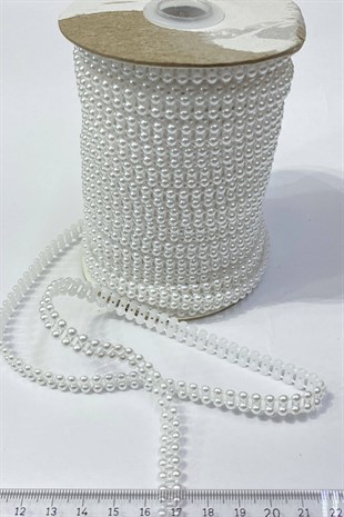 Beyaz Plastik Çift Sıralı Şerit Yarım İnci 4 mm 10 mt