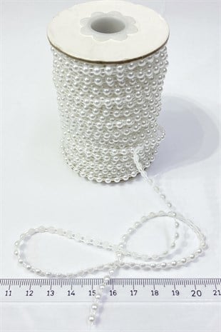 Beyaz Plastik Şerit Yarım İnci 4 mm 10 mt