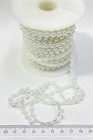 Beyaz Plastik Şerit Yarım İnci 6 mm 10 mt