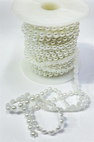 Beyaz Plastik Şerit Yarım İnci 6 mm 10 mt