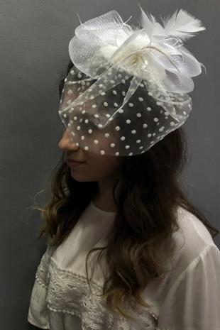 Beyaz Puantiyeli Violet Nikah Şapkası