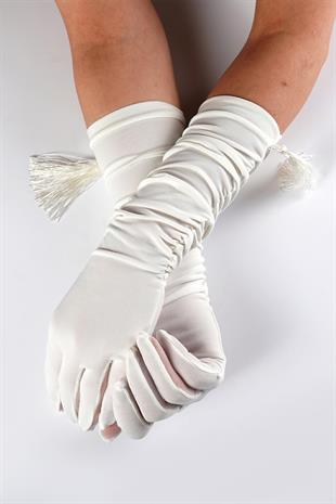 الجملة الحرير الأبيض قفازات الزفاف شرابة طويلة