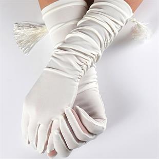 الجملة الحرير الأبيض قفازات الزفاف شرابة طويلة