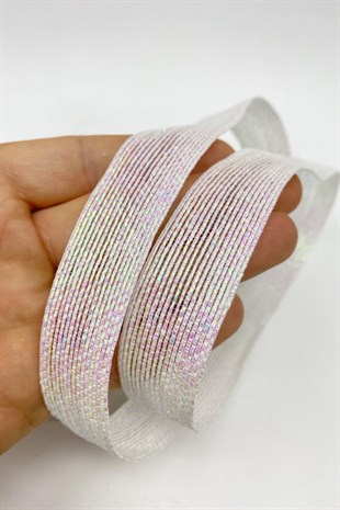 Beyaz Sedef Simli Şerit Kurdele 2.5 cm 10 mt