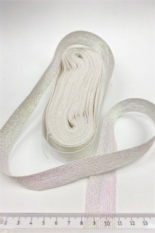 Beyaz Sedef Simli Şerit Kurdele 2.5 cm 10 mt