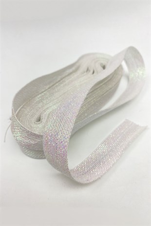 Beyaz Sedef Simli Şerit Kurdele 2.5 cm 10 mt