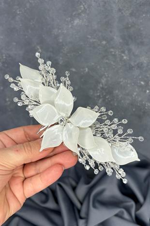 Beyaz Sedefli Özün Taraklı Gelin Saç Aksesuarı