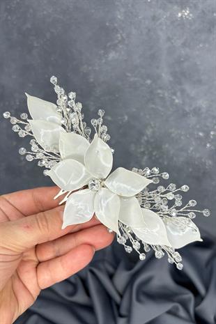 Beyaz Sedefli Özün Taraklı Gelin Saç Aksesuarı