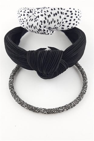 Beyaz Siyah Antrasit 3lü Kadifeli Taç Takım