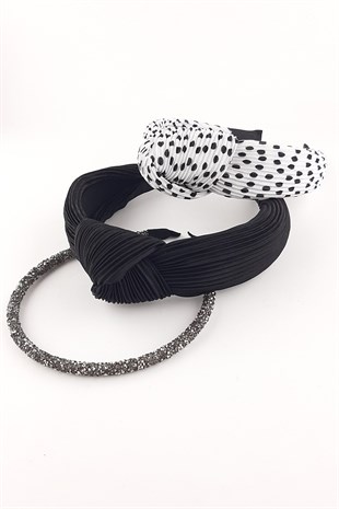 Beyaz Siyah Antrasit 3lü Kadifeli Taç Takım