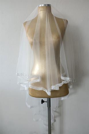 Beyaz Su Model İşlemeli Gelin Kına Duvağı Yüz Örtüsü 2 mt