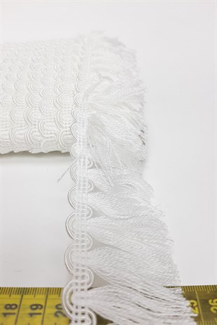 Beyaz Su Yolu Desenli Şerit Püskül 5 cm