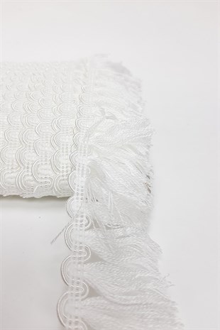 Beyaz Su Yolu Desenli Şerit Püskül 5 cm