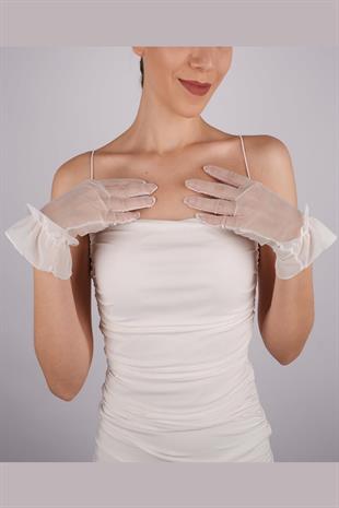 الجملة الأبيض تول تكدرت قفازات الزفاف بسيط حزب القفازات