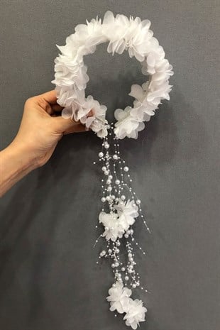 White Tulle Laser Floral Crown