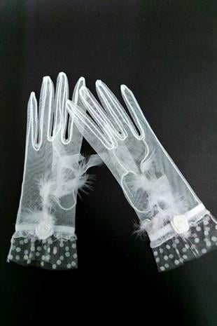 الجملة الريشة البيضاء قفازات الزفاف الزفاف مفصلة