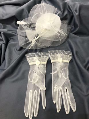 الجملة قفازات الزفاف الريش الأبيض Vualet قبعة