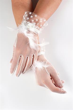 الجملة قفازات الزفاف الريش الأبيض رقصة البولكا نقطة