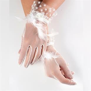 الجملة قفازات الزفاف الريش الأبيض رقصة البولكا نقطة