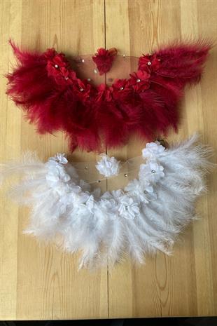 Beyaz Tüylü Ve Taşlı Gelin Halay Mendili 1 Adet