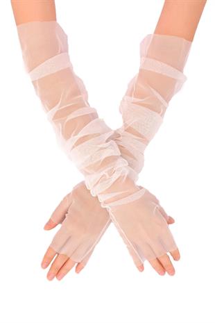 الجملة الأبيض طويل تول قفازات أصابع السهرة اللباس قفازات زي التبعي