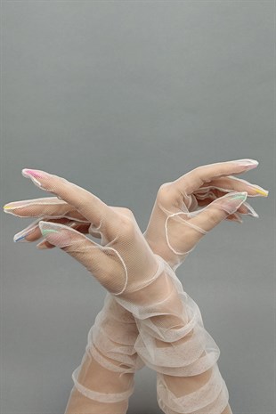 White Long Tulle Bridal Gloves