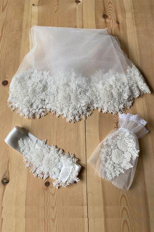 Beyaz Vip Model Gelin Kına Duvağı Yüz Örtüsü