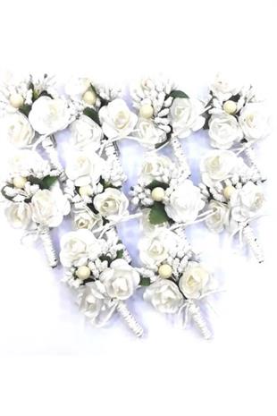 Beyaz Yaka Çiçeği ( 10lu Paket ) Damat Yaka Çiçeği-sağdıç Yaka Çiçeği-damat Ve Arkadaşları Çiçeği