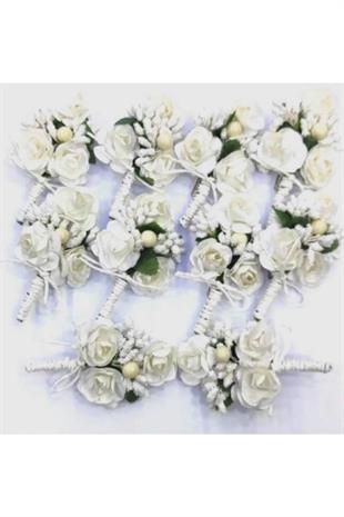 Beyaz Yaka Çiçeği ( 10lu Paket ) Damat Yaka Çiçeği-sağdıç Yaka Çiçeği-damat Ve Arkadaşları Çiçeği