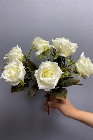 Beyaz Yapay Çiçek Gül Çiçeği 7 Adet