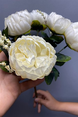 Beyaz Yapay Çiçek İri Erengül Şakayik 9 Adet