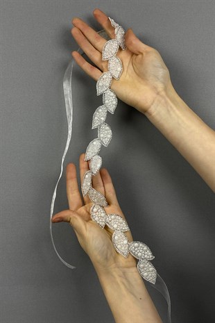 حزام فستان بحجر الورقة البيضاء وإكسسوار الخصر