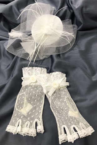 White Half Finger Gloves- Plain Voile Wedding Cap Face Veils