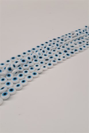 White and Blue Flat Glass Evil Eye Beads