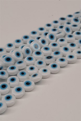White and Blue Flat Glass Evil Eye Beads