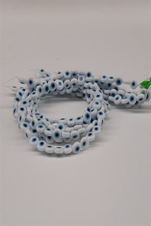 White and Blue Flat Glass Evil Eye Beads