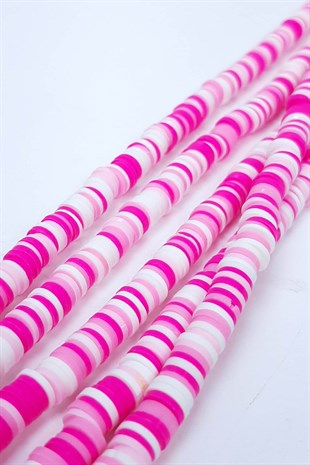 Beyazlı Pembeli Fimo Hamur Boncuk 6 mm