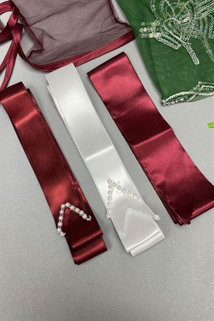 Biyeli Gelin Duvağı Damat Örtüsü ve Takı Kurdele Seti
