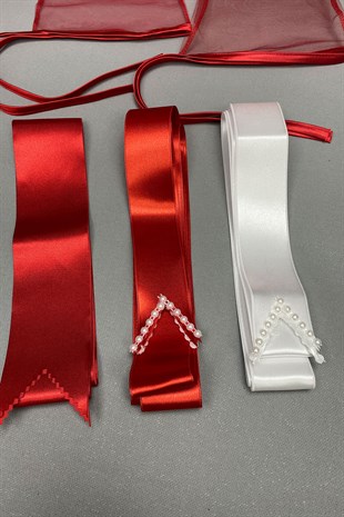 Biyeli Gelin Duvağı Nakışlı Damat Örtü ve Takı Kurdele Seti