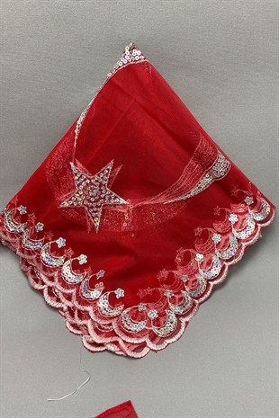 Bridal Veil with Ribbon and Groom Veil with Crescent and Star, Jewelry Ribbon Set