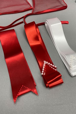 Biyeli Gelin Duvağı ve Biyeli Damat Örtüsü Takı Kurdele Seti