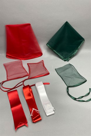 Biyeli Gelin Duvağı ve Biyeli Damat Örtüsü Takı Kurdele Seti