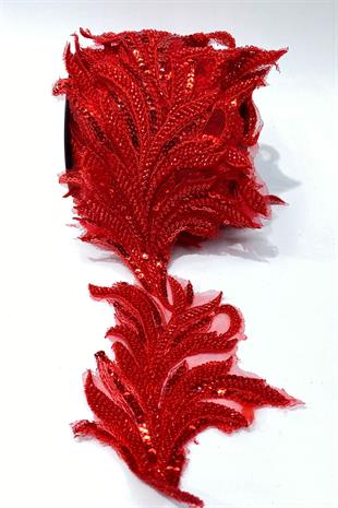 Boncuk İşlemeli Yaprak Desenli Geniş Şerit Aplik 1 Metre