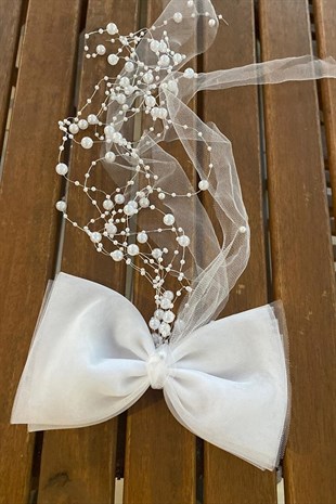 Beaded Tulle Bridal Hat and Veil Bow Voile