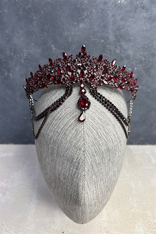 Bordo Ada Alınlık Sallantılı Gelin Kına Tacı 