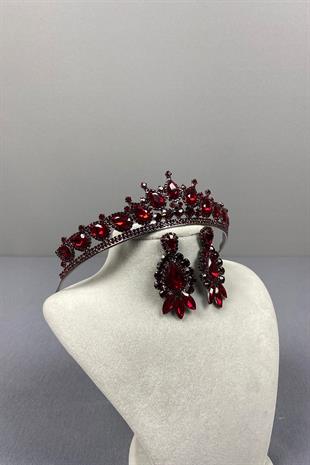 Burgundy Ade Bridal Henna Crown and Drop Earring Set