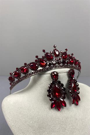 Burgundy Ade Bridal Henna Crown and Drop Earring Set