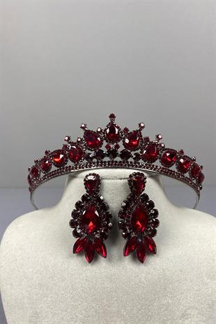 Burgundy Ade Bridal Henna Crown and Drop Earring Set